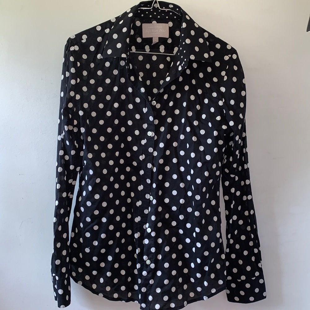 Banana Republic Woman’s S LS Black With White Polka Dots Blouse